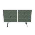 Ready Assembled Pixel 6 Drawer Chest In Labrador Green & White