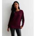Burgundy Ribbed Knit Batwing Top