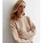 Camel Cable Knit Crew Neck Jumper