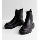 Black Leather-Look Faux Fur Lined Chunky Chelsea Boots