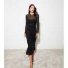 Black Sequin Long Sleeve Midi Dress