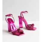 Public Desire Mid Pink Metallic Knot Block Heel Sandals