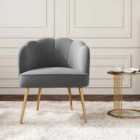 Livingandhome Frosted Velvet Shell-shaped Armchair Petal Backrest with Golden Metal Legs Casual Grey