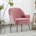 Livingandhome Modern Single Sofa Armchair with Gold-Plated Feet Pink