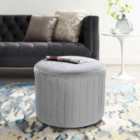Living and Home Round Velvet Stool Chair Dressing Table Ottoman Grey