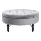 Living and Home Grey Tufted Velvet Round Cocktail Ottoman Grey