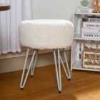 Living and Home Round Soft Plush Footstool With V-shaped Metal Legs White