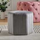 Living and Home Minimal Hexagonal Velvet Footstool Ottoman With Stripes Grey