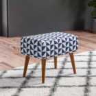 Living and Home Mid-century Patterned Ottoman Footstool With Walnut Legs Blue
