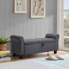 Living and Home Linen Splayed Armrest Storage Ottoman Bench Chaise Dark Grey
