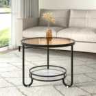 Living and Home 2 Tier Round Glass And Slate Tea Coffee Table Black