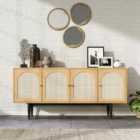 Living and Home Retro Modern Wood Woven 4-door Accent Cabinet Brown