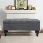 Living and Home Rectangle Modern Nailhead Trim Buttoned Ottoman Bench Grey