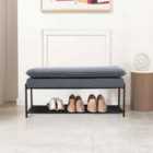 Living and Home Grey Padded Shelf Bench With Metal Frame Grey