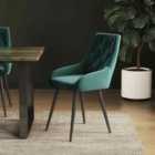 Living and Home Velvet Metal Legs Button Upholstered Dining Chair Set Of 2 Green