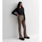 JDY Brown Check Print Flared Trousers