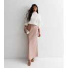 Pale Pink Satin High Waist Maxi Skirt