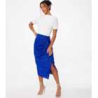 QUIZ Petite Bright Blue Sequin Ruched Midi Skirt
