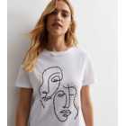 White Cotton Metallic Sketch Face Logo T-Shirt