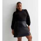 Curves Black Fine Knit Textured Sleeve 2-in-1 Top