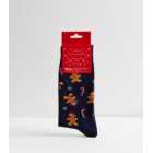 Navy Gingerbread Christmas Socks