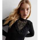 Black Lace Frill Detail Long Sleeve Jumper