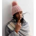 Mid Pink Knit Faux Fur Pom Pom Bobble Hat