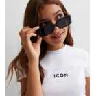 Girls White Icon Logo Seam Contrast T-Shirt