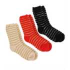 Loungeable 3 Pack Multicoloured Glitter Stripe Cosy Socks