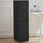 Living and Home Black 8 Tier Vertical File Cabinet with Wheels