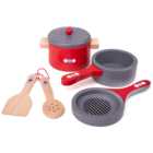 Bigjigs Toys Wooden Cookware and Utensil Set Red