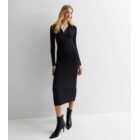 Black Ribbed Knit Collared Midaxi Dress
