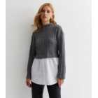 Grey Cable Knit High Neck 2-in-1 Jumper