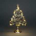 SHATCHI Pre-Lit Table Top Golden/Silver Merry Christmas Tree Cool Bells Star Festive Xmas Holiday Home Office Novelty Decorations,