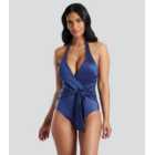 South Beach Navy Textured Tie Front Swimsuit