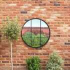 MirrorOutlet Circulus - Black Metal Frame Round Window Outdoor Garden Wall Mirror 31"x31" 80 x 80CM