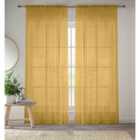 Tyrone Textiles Sheer Gold Plain Woven Voile Slot Top Curtain Panel Pair (57X54'') 145X137Cm