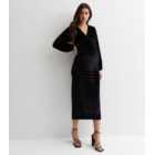 Maternity Black Velvet Twist Front Midi Dress