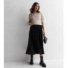 Maternity Black Satin Pleated Midi Skirt