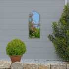 MirrorOutlet Arcus - Concrete Colour Metal Frame Arched Outdoor Garden Mirror 25" x 9" 64 x 24CM
