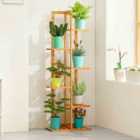 Living and Home Rustic Freestanding Wooden Multi-tiered Borwn Potted Plant Stand