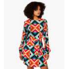 Apricot Multicoloured Geometric Print Belted Mini Dress