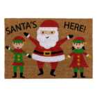 JVL Festive Christmas Santa's Here Latex Backed Coir Doormat 40 x 58cm