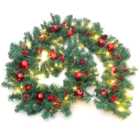 Living and Home LED Green Christmas Garland with Red Baubles 270cm