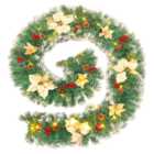 Living and Home Spruce White Poinsettia Christmas Garland 270cm