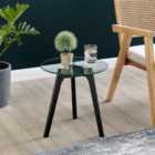 Furniture Box Malmo Side Table Small 40cm Round Glass and Black Legs
