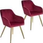 2 Marilyn Velvet-look Chairs - Bordeaux Red And Gold