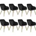 8 Marilyn Velvet-look Chairs - Black And Gold