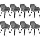 8 X Marilyn Velvet-look Chairs - Grey And Black