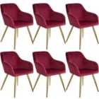 6 Marilyn Velvet-look Chairs - Bordeaux Red And Gold